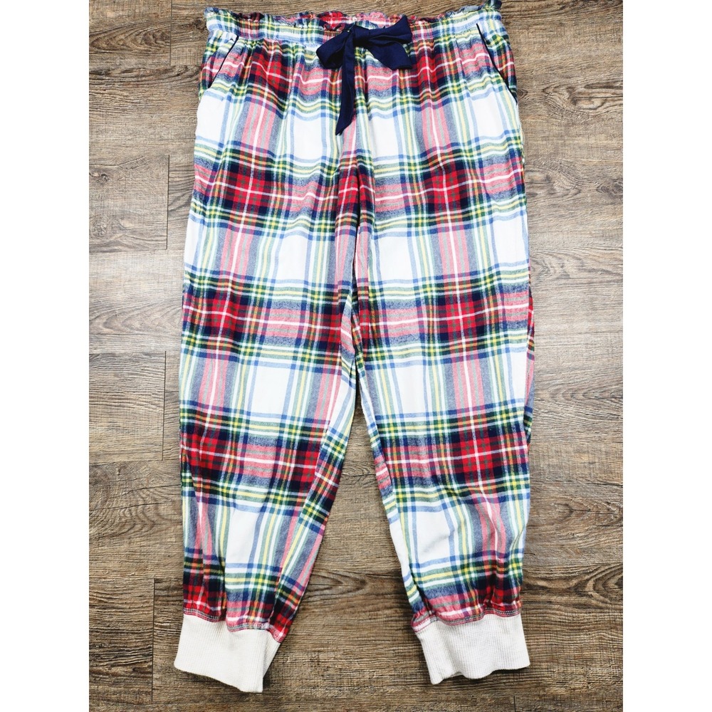 Aerie Plaid Pajama Jogger Pants Womens XL Regular Red White Blue Flannel Sleep